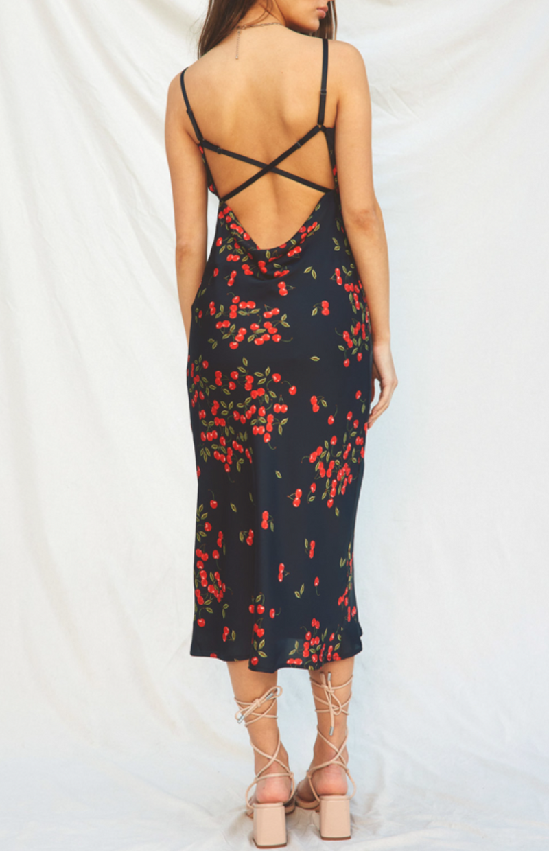 Fruit Punch Cowl Neck X Back Midi Dress