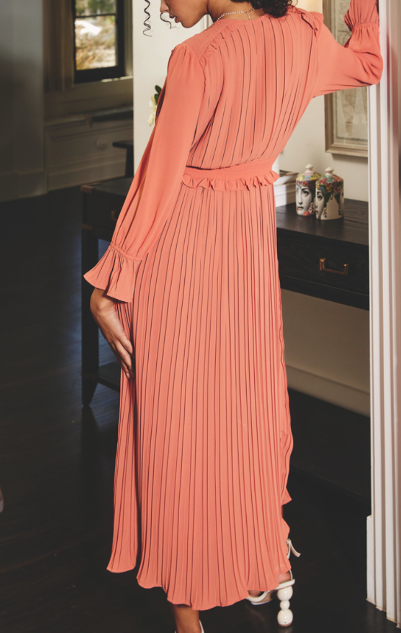 Surplice Back Pleated Dress