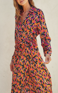 Geometric Print Shirt Dress in a Wrap Design