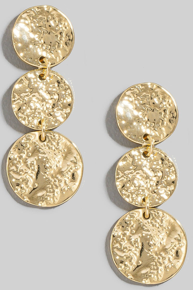 Triple Metallic Textured Coin Dangle Earrings