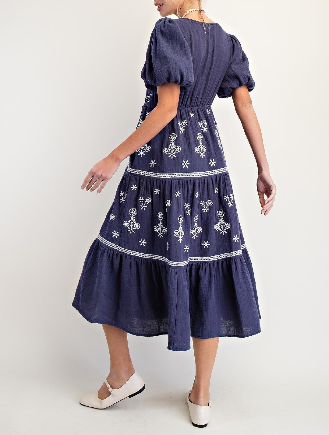 Embroidered Cotton Gauze Maxi Tiered Dress