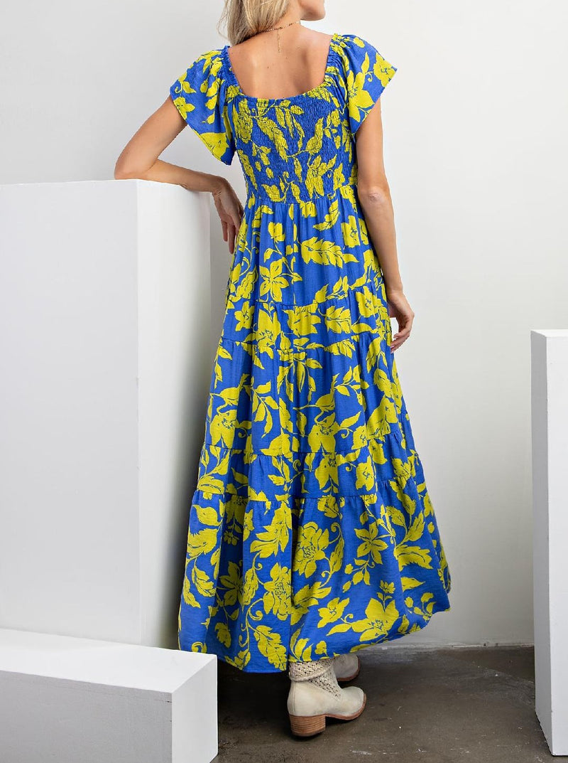 Short Sleeves Printed Woven Maxi Dress