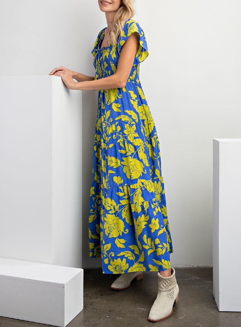 Short Sleeves Printed Woven Maxi Dress
