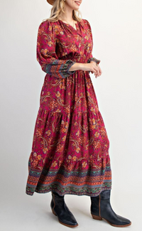 Border Printed Rayon Challis Maxi Dress