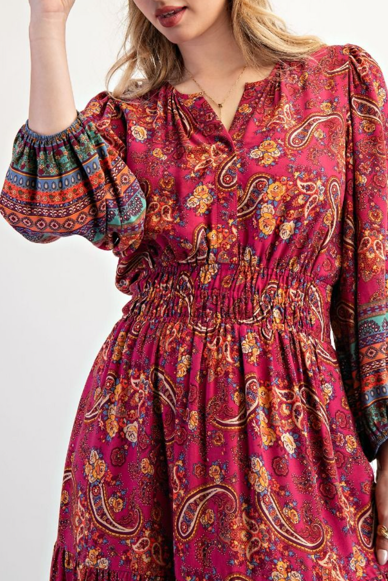 Border Printed Rayon Challis Maxi Dress