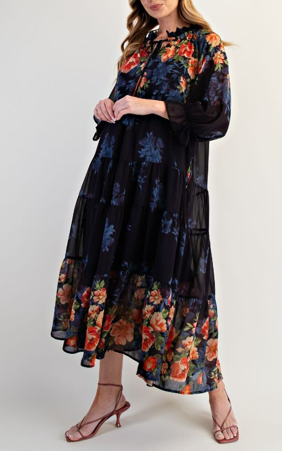 Border Printed Chiffon Maxi Dress