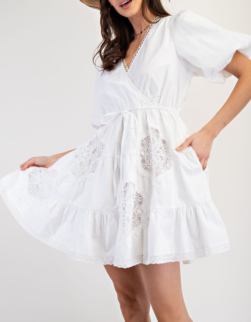Cotton Poplin Lace Mix Woven Dress
