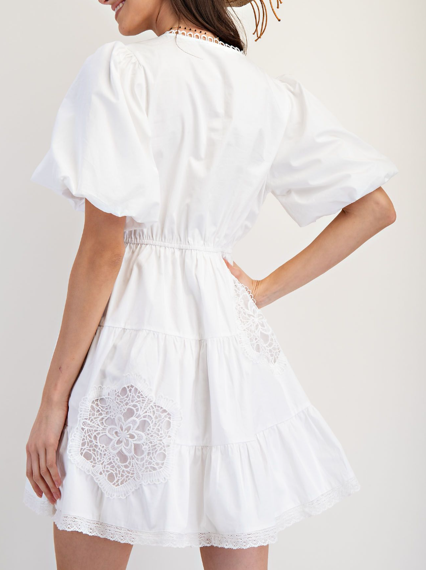 Cotton Poplin Lace Mix Woven Dress
