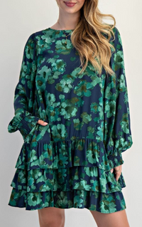 Floral Printed Challis Tie Waisted Dress