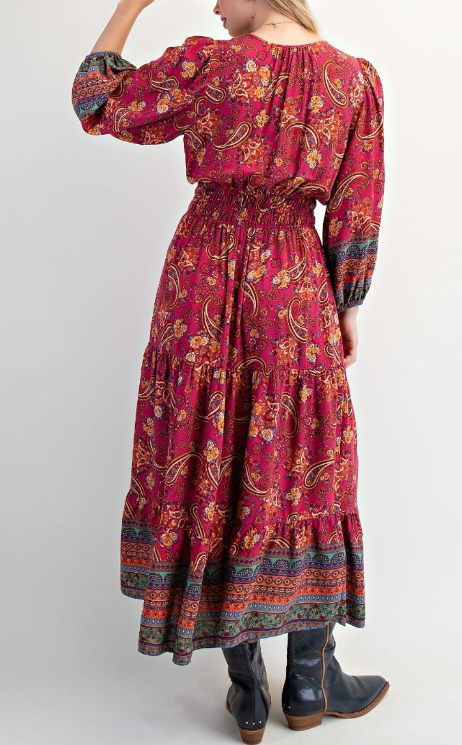 Border Printed Rayon Challis Maxi Dress