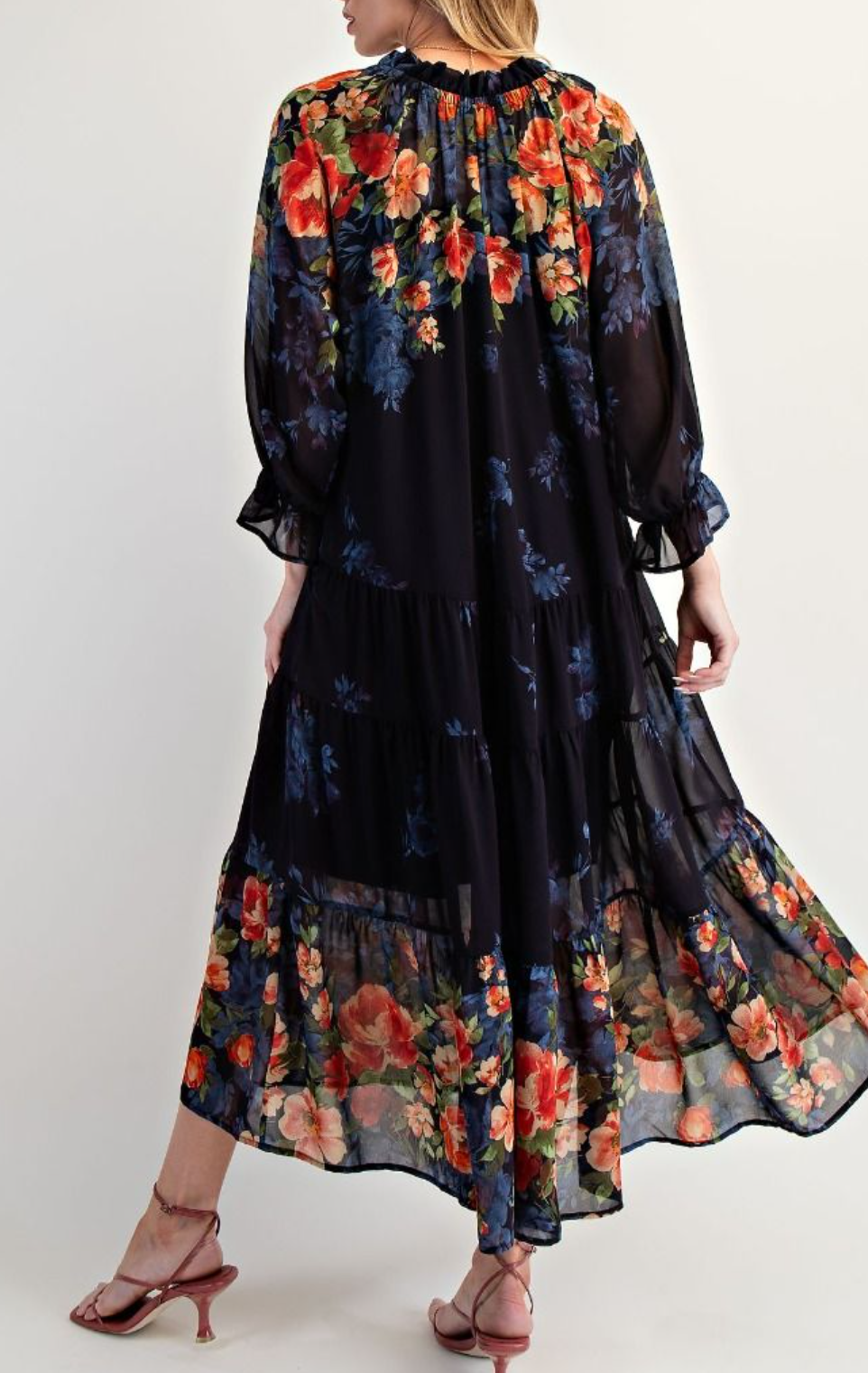 Border Printed Chiffon Maxi Dress