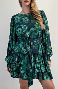 Floral Printed Challis Tie Waisted Dress
