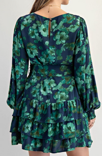 Floral Printed Challis Tie Waisted Dress