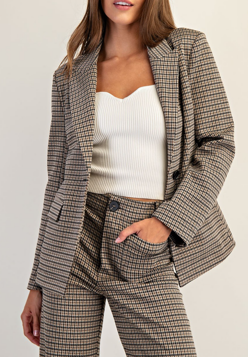 Classic Houndstooth pattern Blazer Jacket-Set