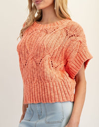 Cable Knit Short Sleeve Sweater Top