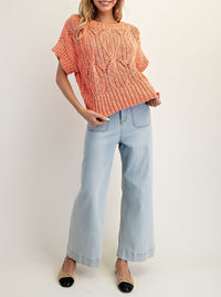 Cable Knit Short Sleeve Sweater Top