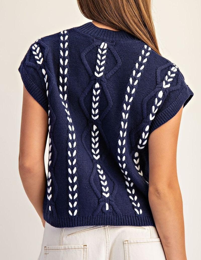 Cable Knit Whipstitch Cropped Sweater