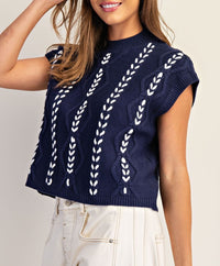 Cable Knit Whipstitch Cropped Sweater