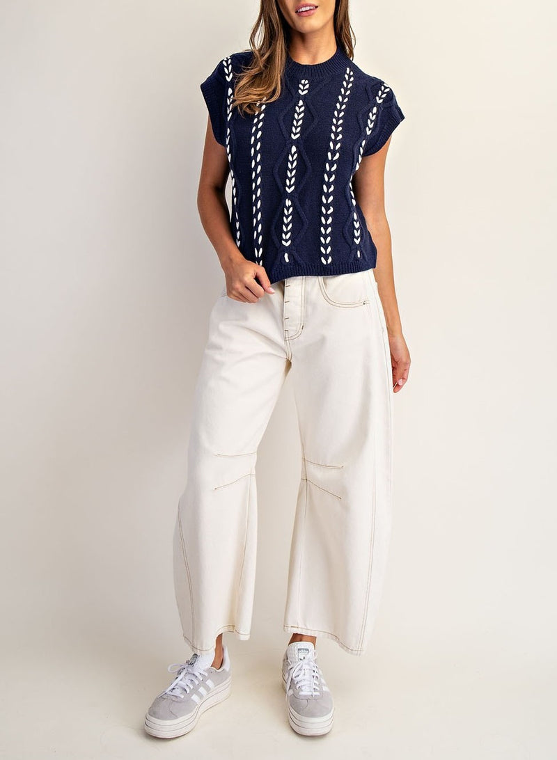 Cable Knit Whipstitch Cropped Sweater