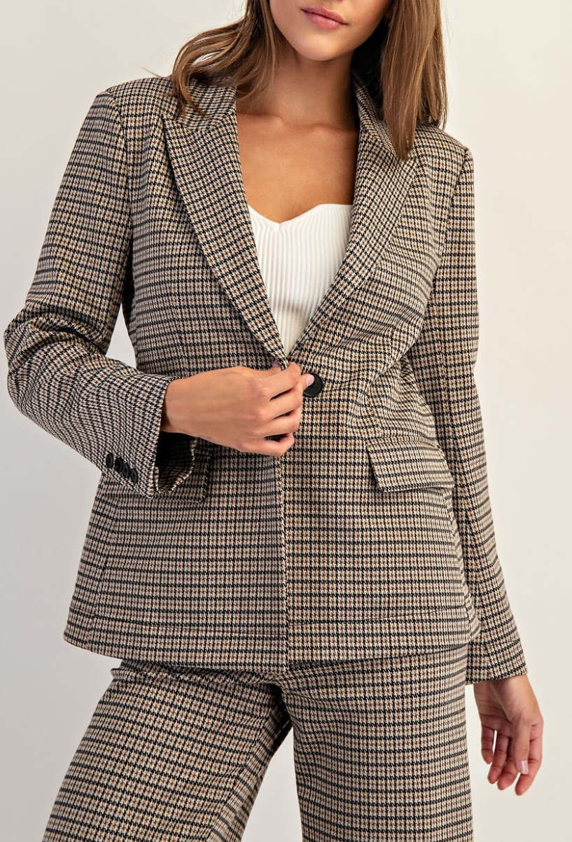 Classic Houndstooth pattern Blazer Jacket-Set