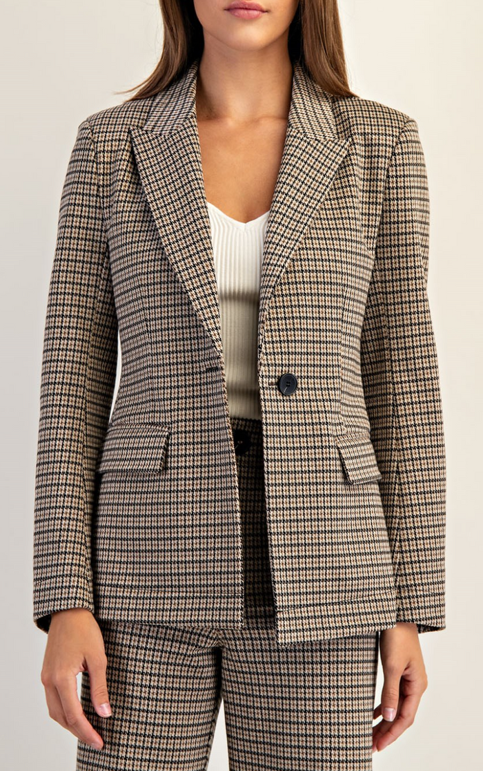 Classic Houndstooth pattern Blazer Jacket-Set