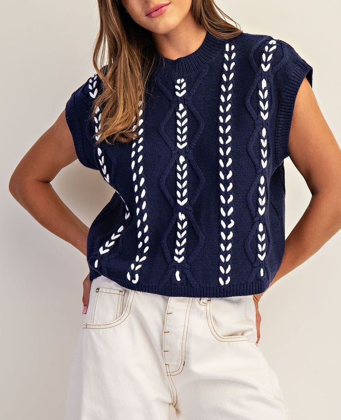 Cable Knit Whipstitch Cropped Sweater