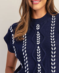 Cable Knit Whipstitch Cropped Sweater