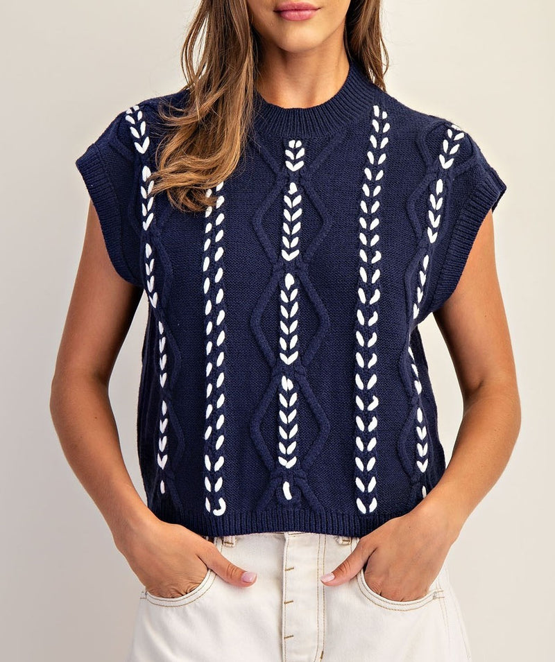 Cable Knit Whipstitch Cropped Sweater