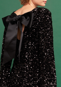 Long Sleeve Sequin Mini Dress With Back Tie Bow