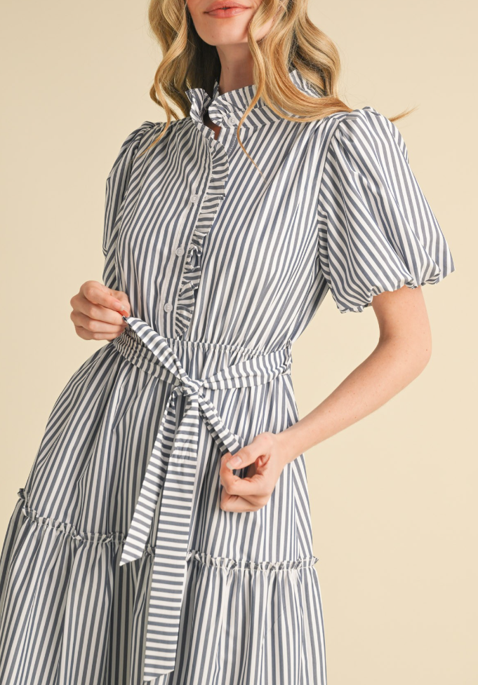 Striped Ruffled Button Down Midi Dress