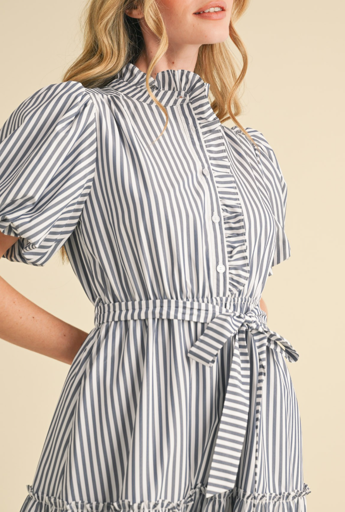 Striped Ruffled Button Down Midi Dress