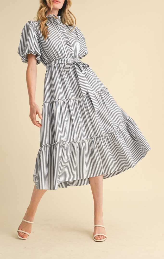 Striped Ruffled Button Down Midi Dress