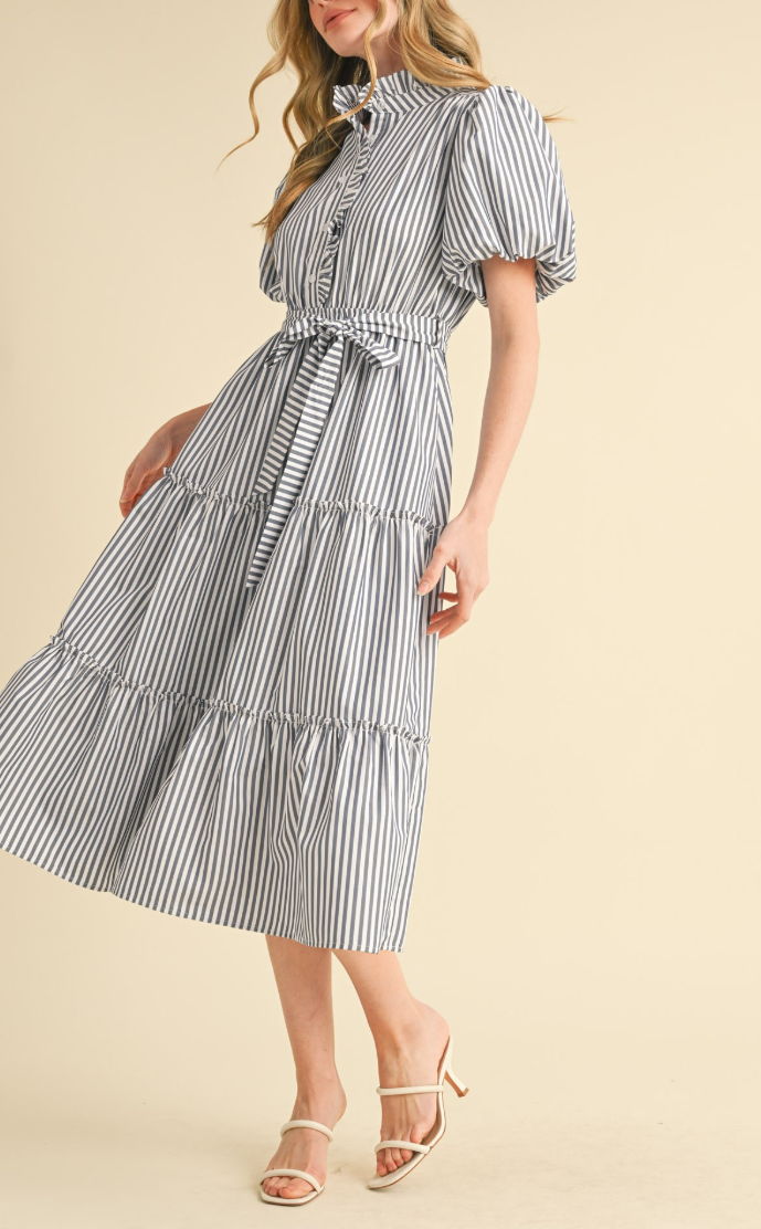 Striped Ruffled Button Down Midi Dress