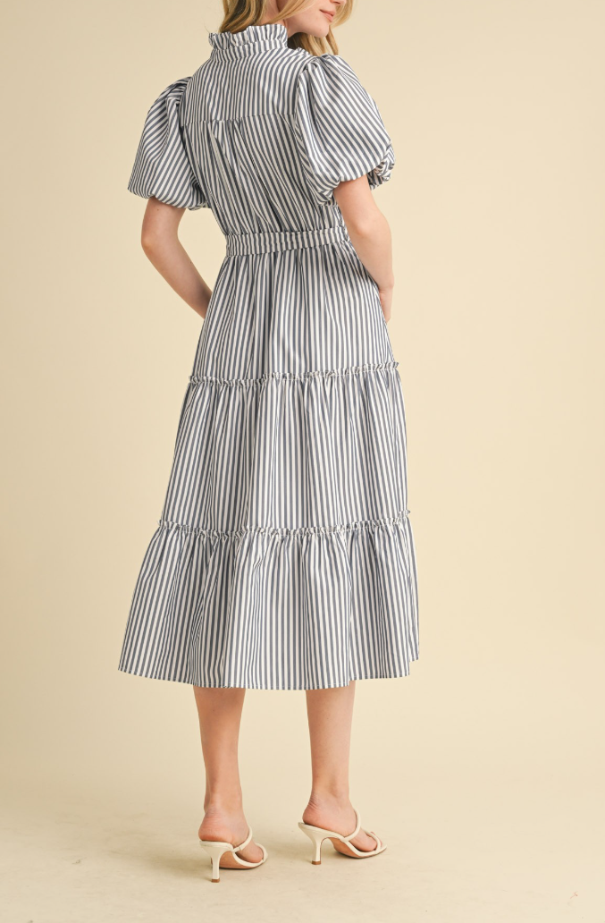 Striped Ruffled Button Down Midi Dress