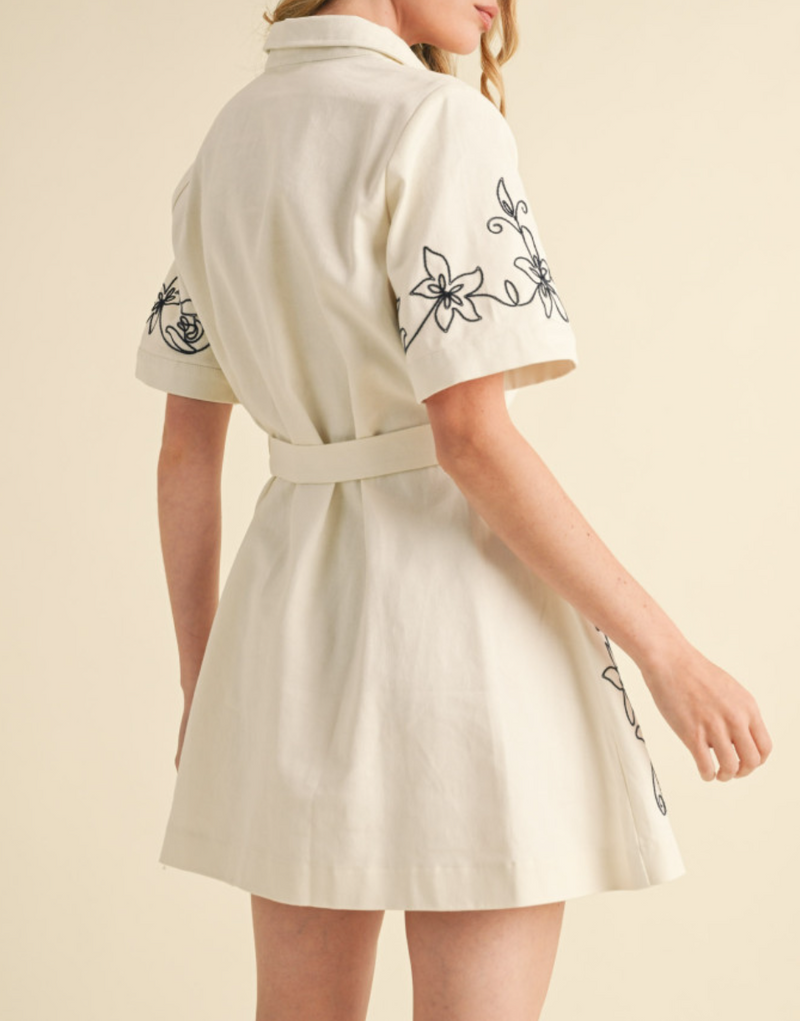 Floral Embroidery Denim Shirt Dress