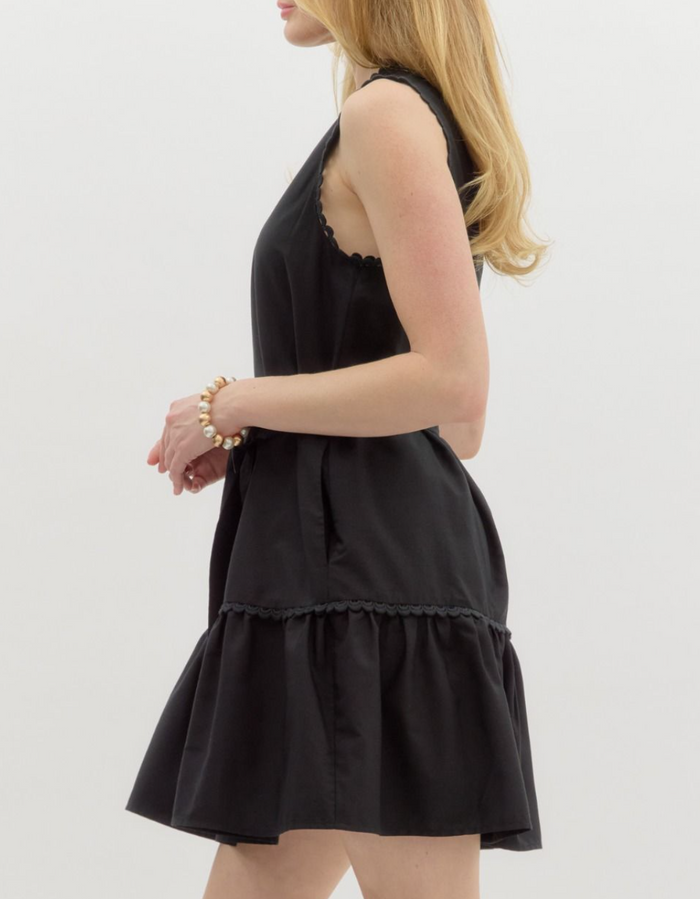 Solid V-Neck Band Collar Sleeveless Pullover Mini Dress