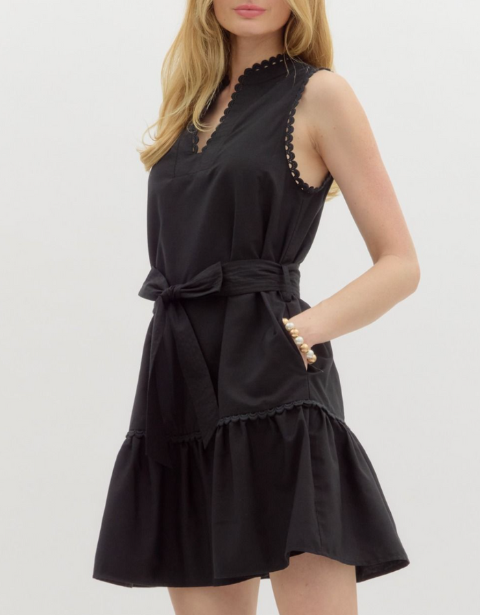 Solid V-Neck Band Collar Sleeveless Pullover Mini Dress
