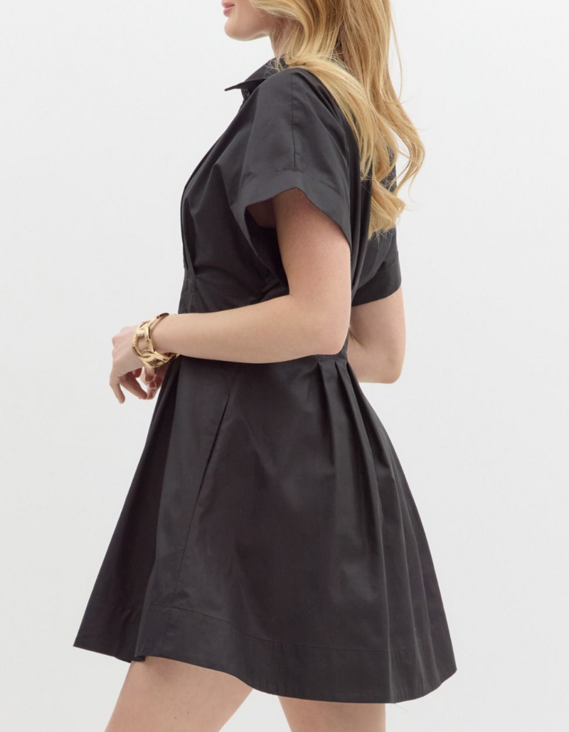 Solid Short Sleeve Shirt Collar Button Front Closure Mini Dress Azure & Lavender Solid Short Sleeve Shirt Collar Button Front Closure Mini Dress Azure & Lavender