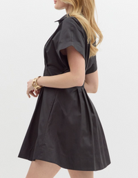 Solid Short Sleeve Shirt Collar Button Front Closure Mini Dress