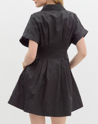 Solid Short Sleeve Shirt Collar Button Front Closure Mini Dress