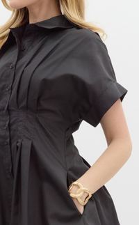 Solid Short Sleeve Shirt Collar Button Front Closure Mini Dress
