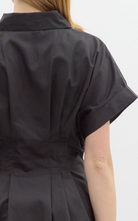 Solid Short Sleeve Shirt Collar Button Front Closure Mini Dress