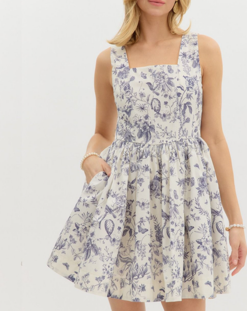 Floral Print Sleeveless Mini Dress Featuring a Square Neckline