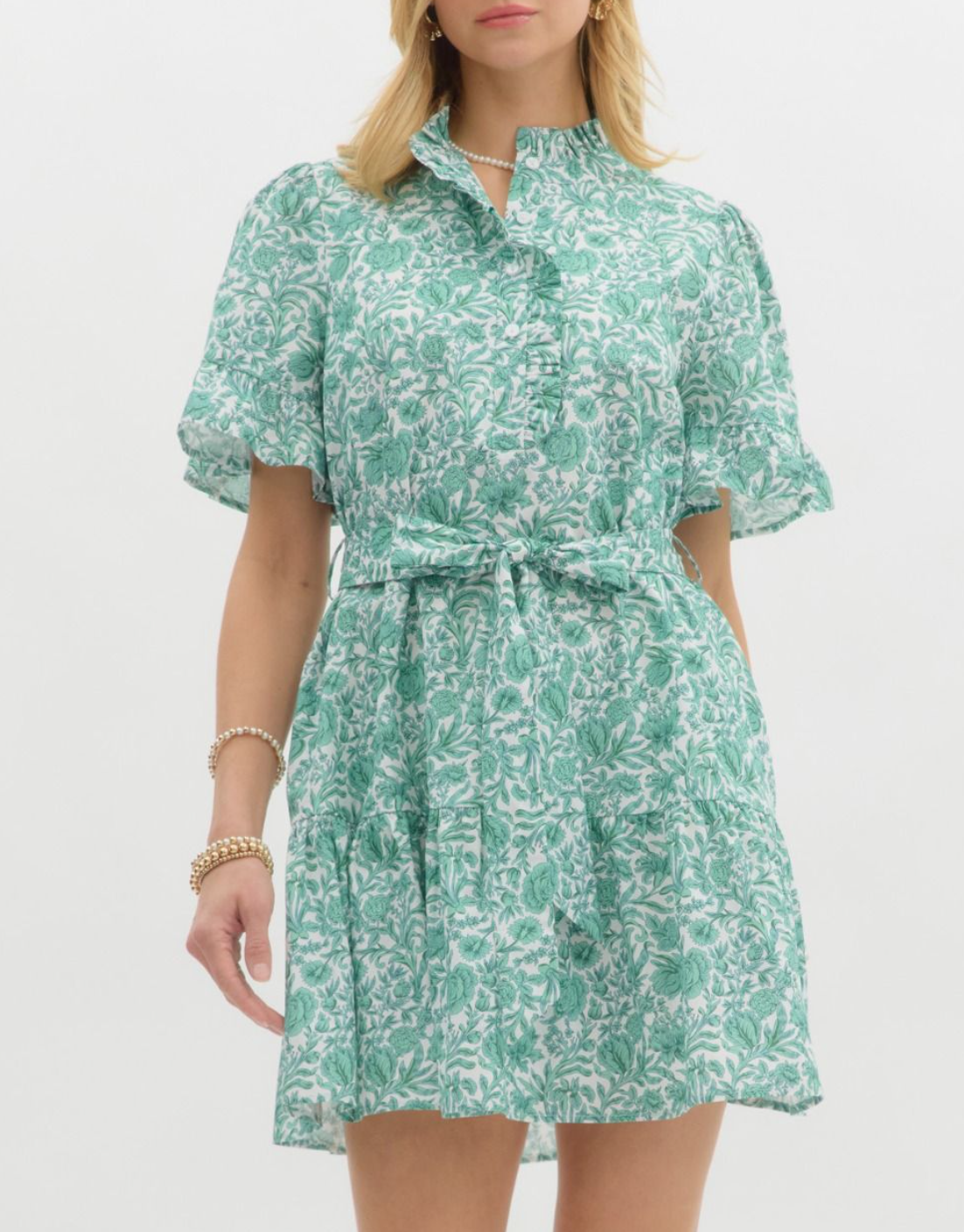 Floral Print Ruffle Accent Short Sleeve Pullover Mini Dress