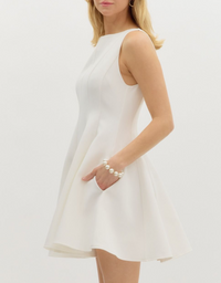 Solid Sleeveless Boat Neck Swing Mini Dress