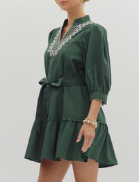 Solid ¾ Cuff Band Sleeve Scallop Trim Mini Dress