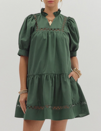 Solid Cuff Ruffle Hem Pullover Mini Dress