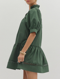 Solid Cuff Ruffle Hem Pullover Mini Dress