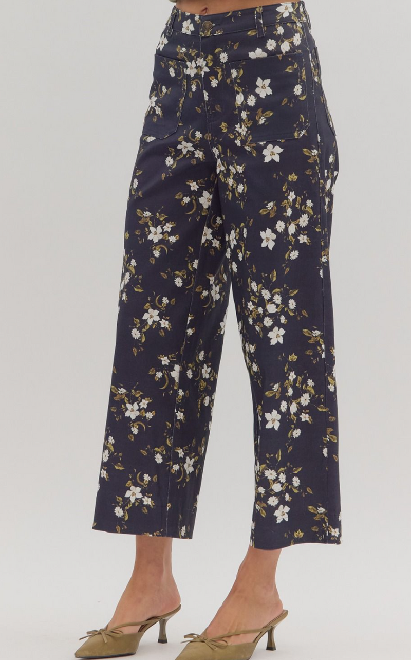 Floral Print High-Waist Wide Leg Pants