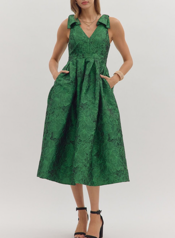 Floral Jacquard Sleeveless Midi Dress